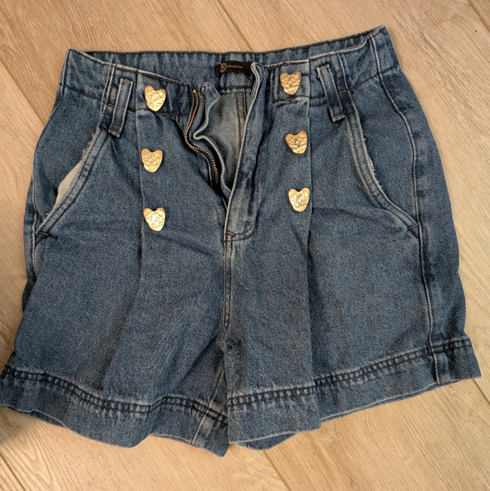 Denim Heart Button Women's Shorts